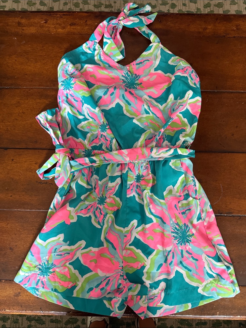 Teal and Pink Floral Halter Romper